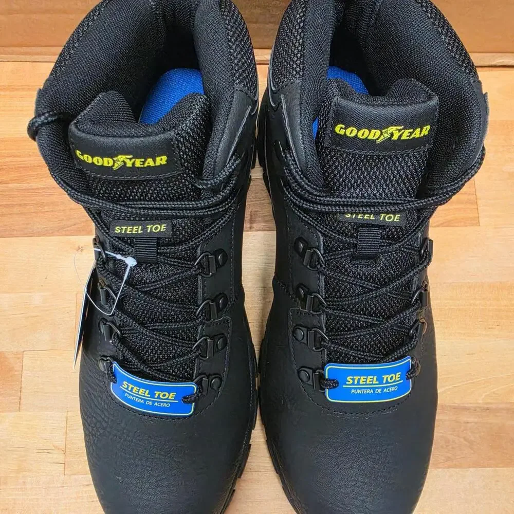Goodyear Black Leather Steel Toe Boots Size 11